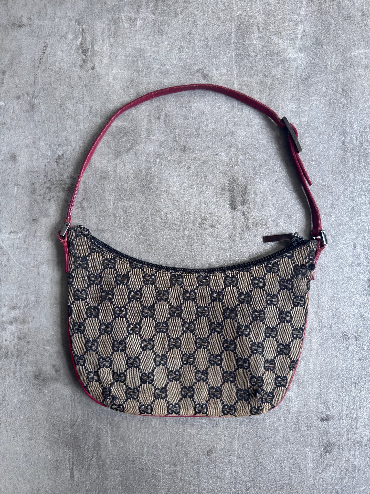 Gucci GG Red Leather Canvas Shoulder Bag