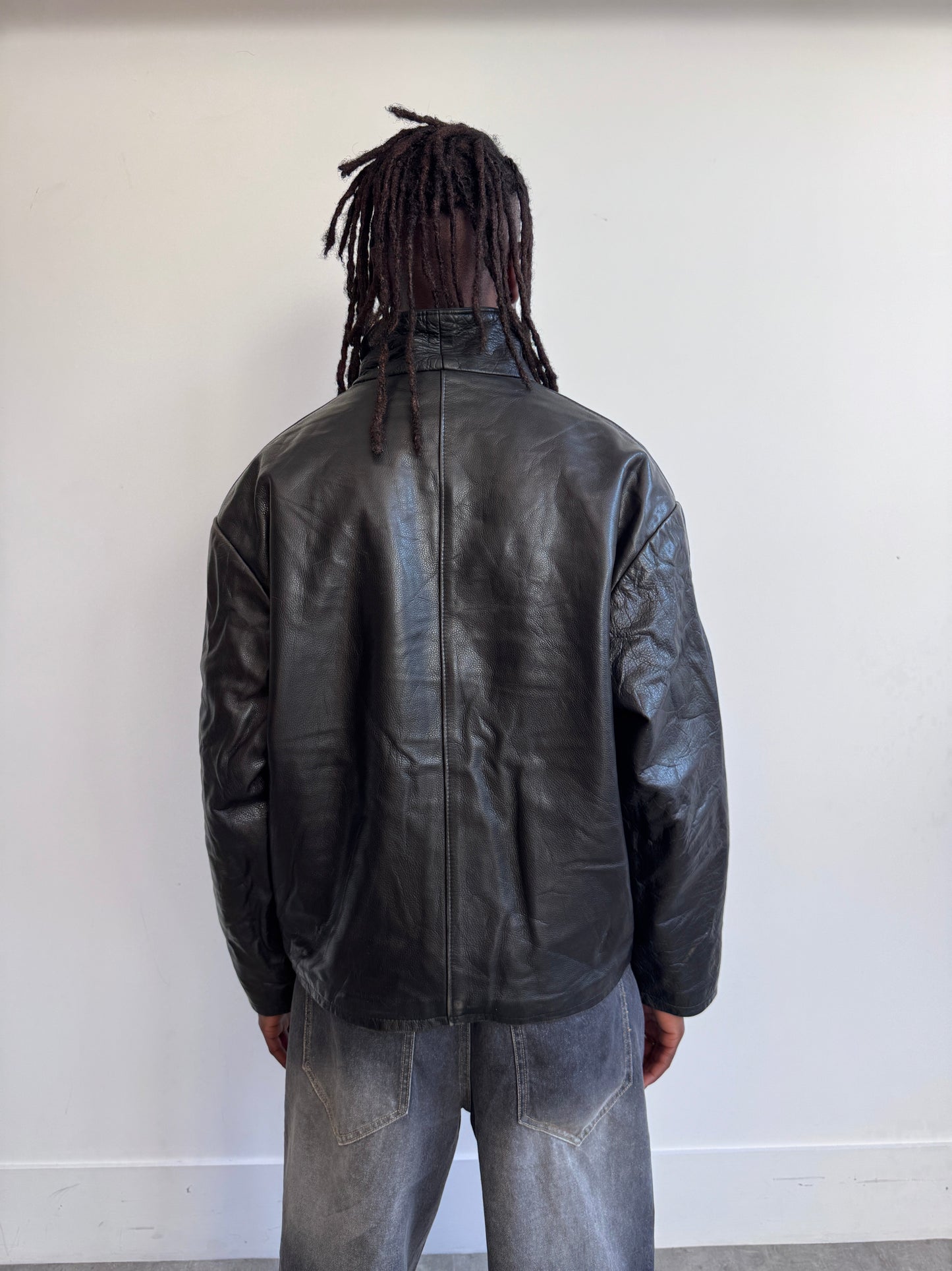 1990's Snake Chain Zip Quilt Lined Black Leather Jacket