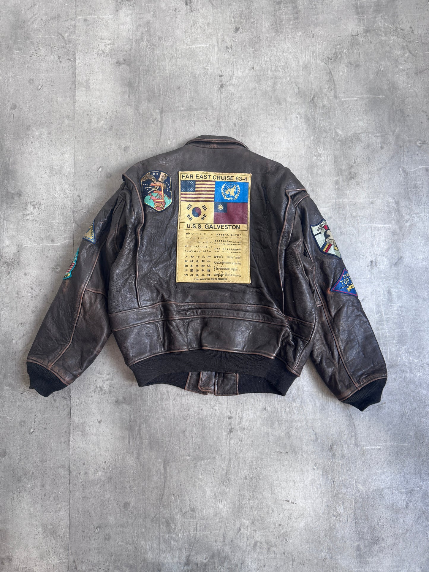 1990s Avirex G-1 U.S.S Galveston Leather Flight Jacket