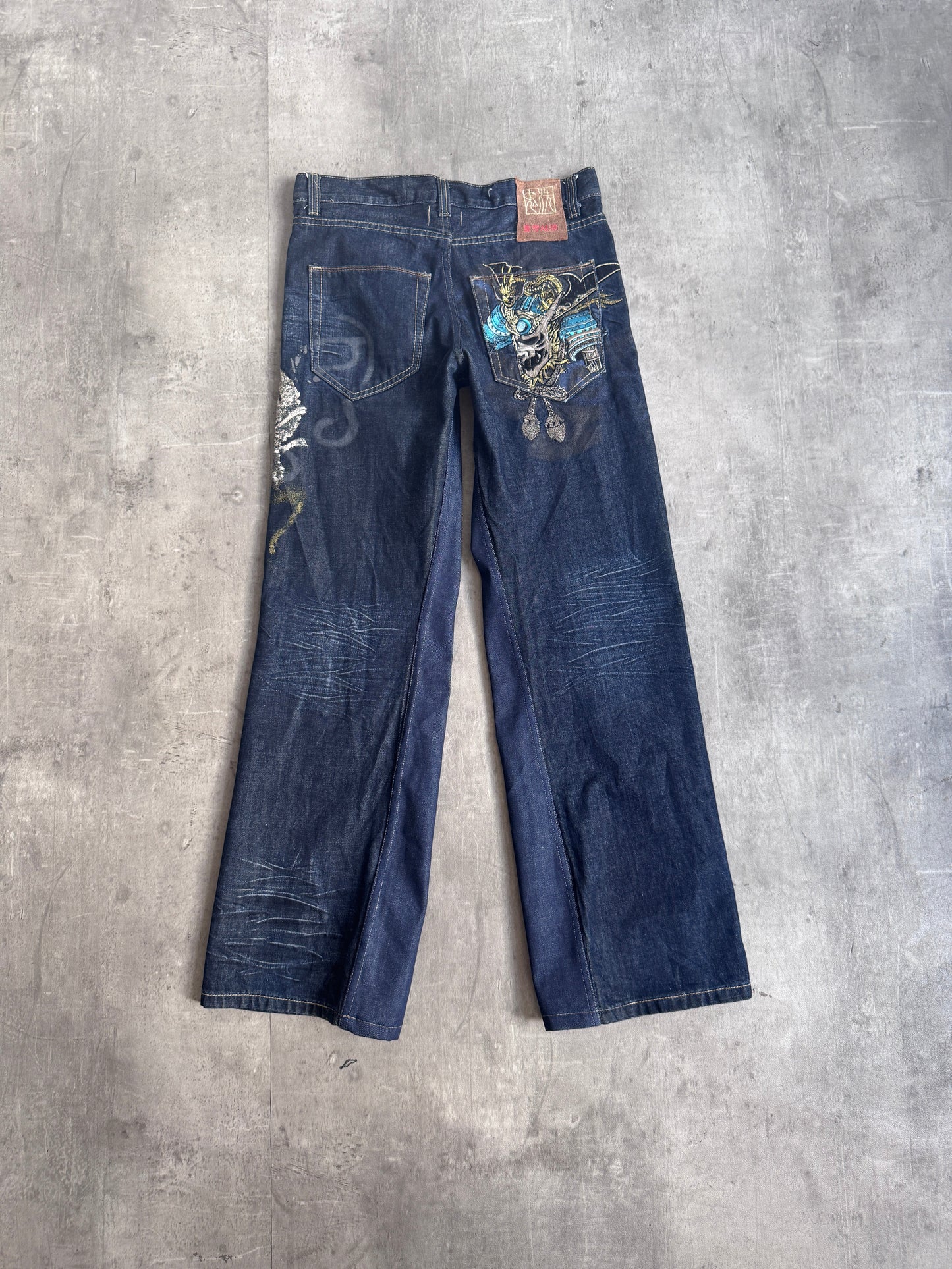 VT Rework: Japanese Embroidered Wide Leg Denim Jeans