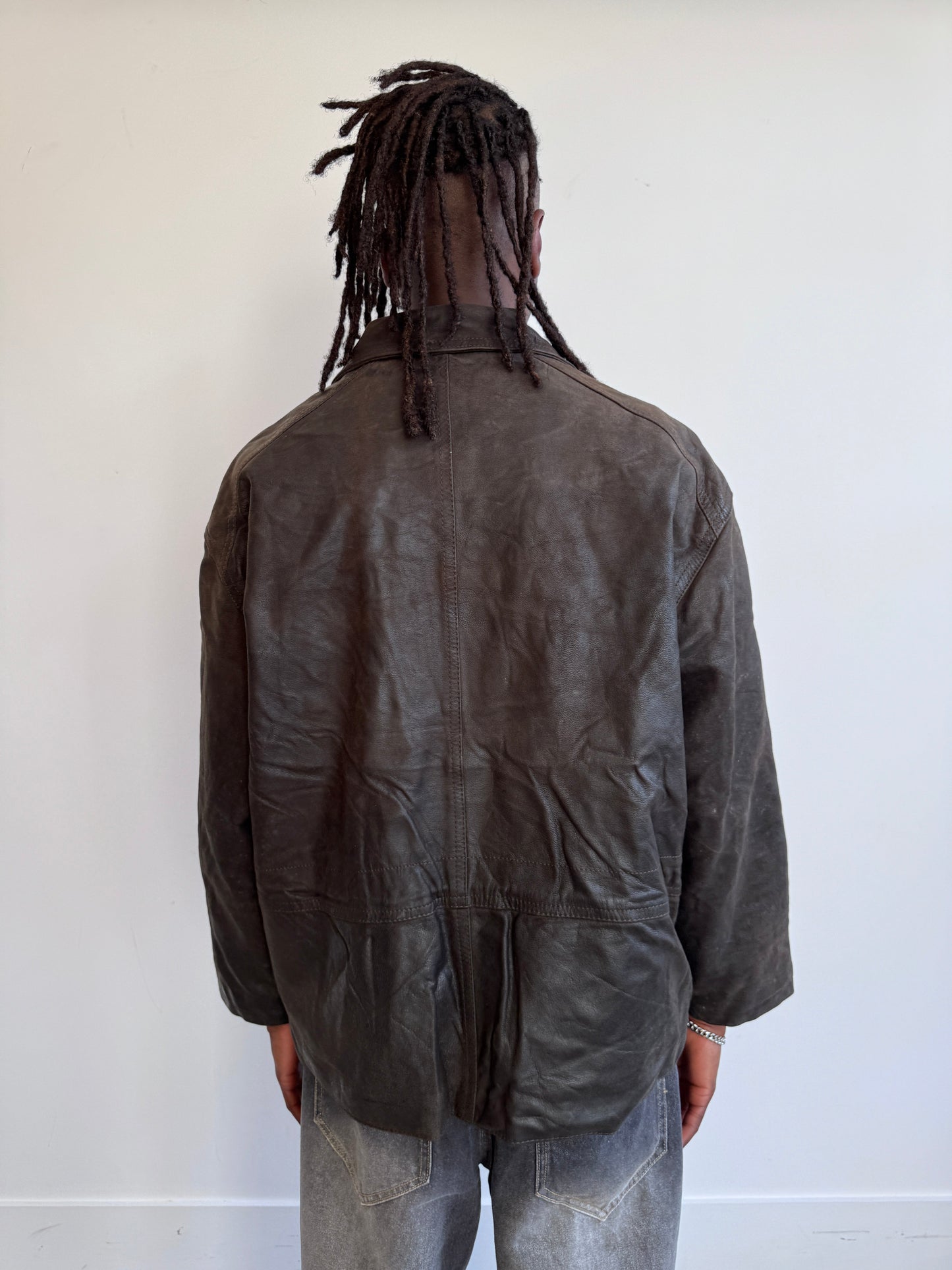 Mystere Fireman Clasp Multipocket Waxed Brown Leather Jacket