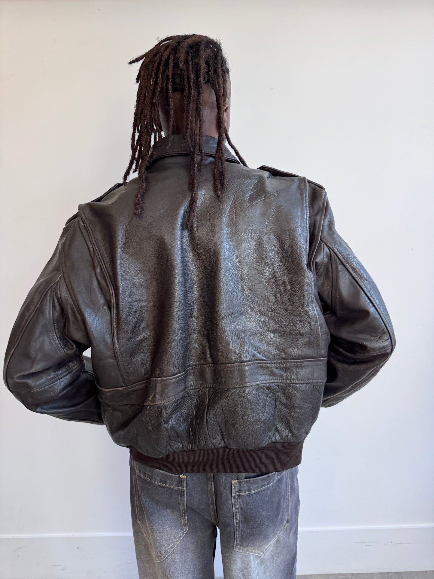 MacDouglas 1990 Fleece Lined Distressed Brown Leather Bomber