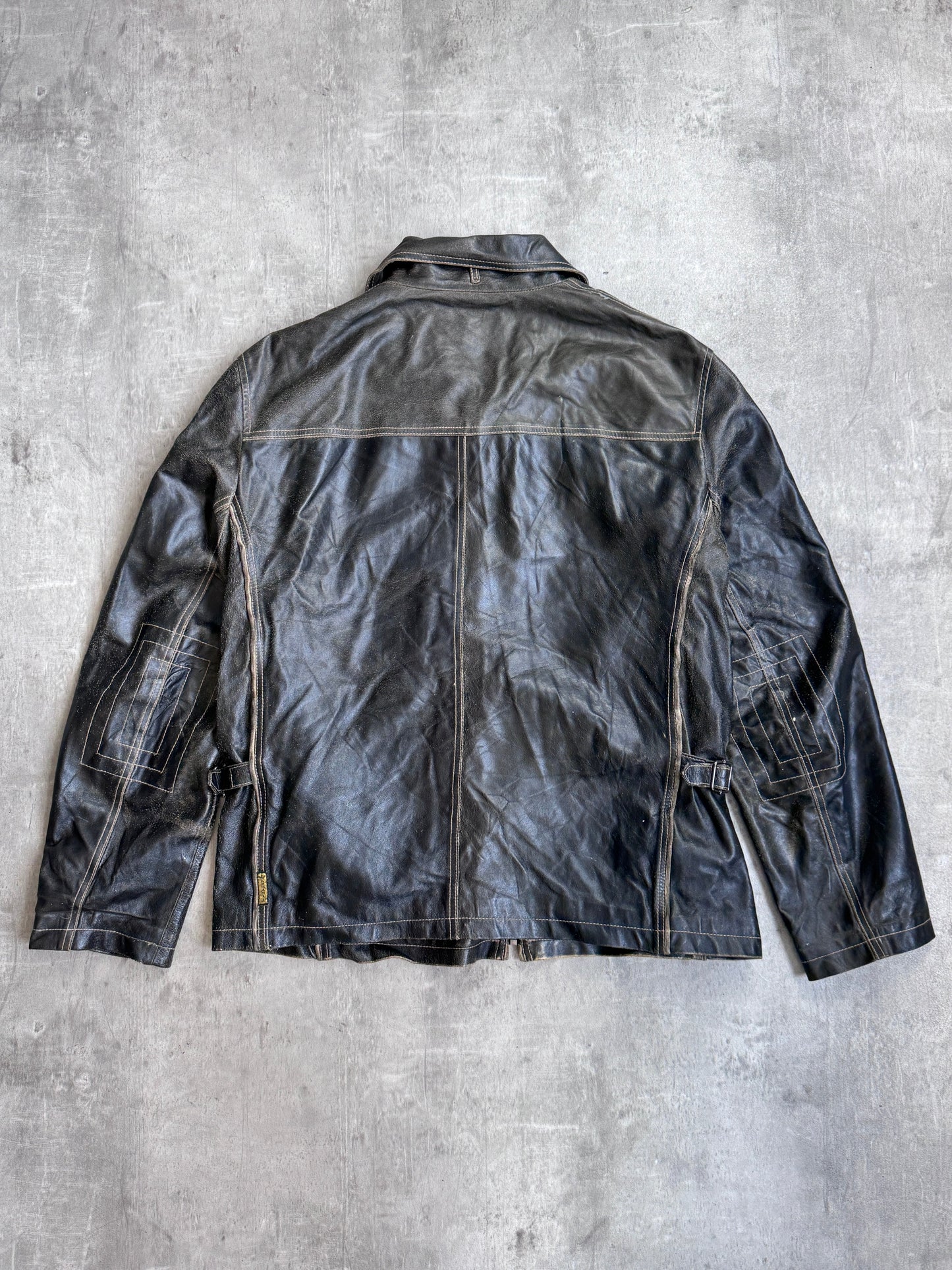 Armani Distressed Buckle Detail Leather Jacket
