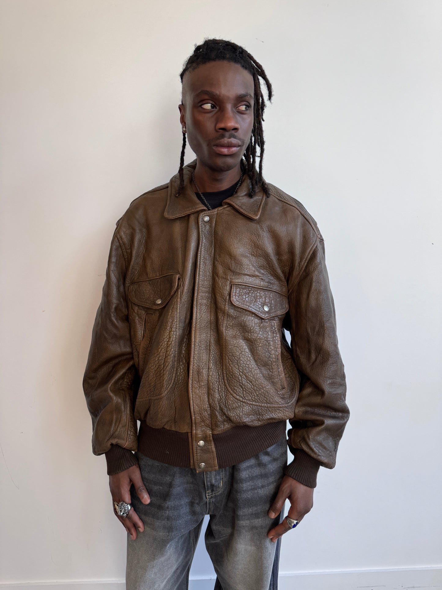 1980's SWIP 5 SHB Draft Leather Bomber Jacket (SOLD AS SEEN)