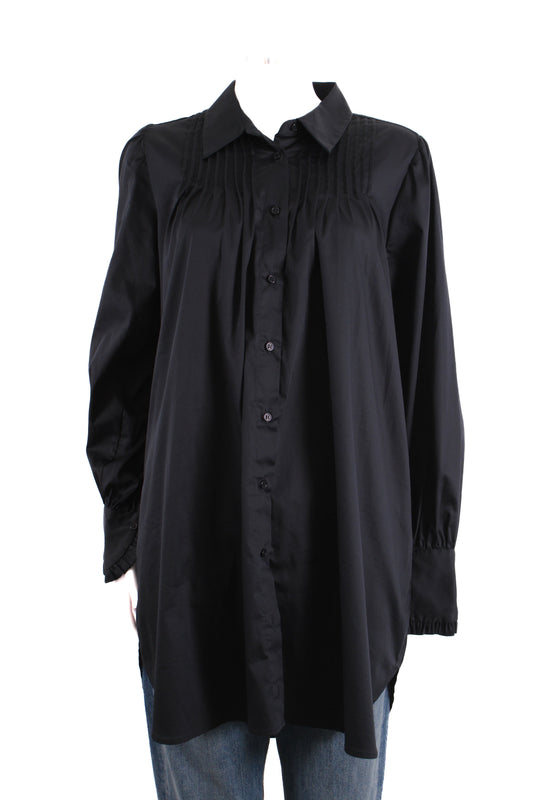 Levete Room L/S Pleated Shirt Tunic Dress Black M | Medium, Black