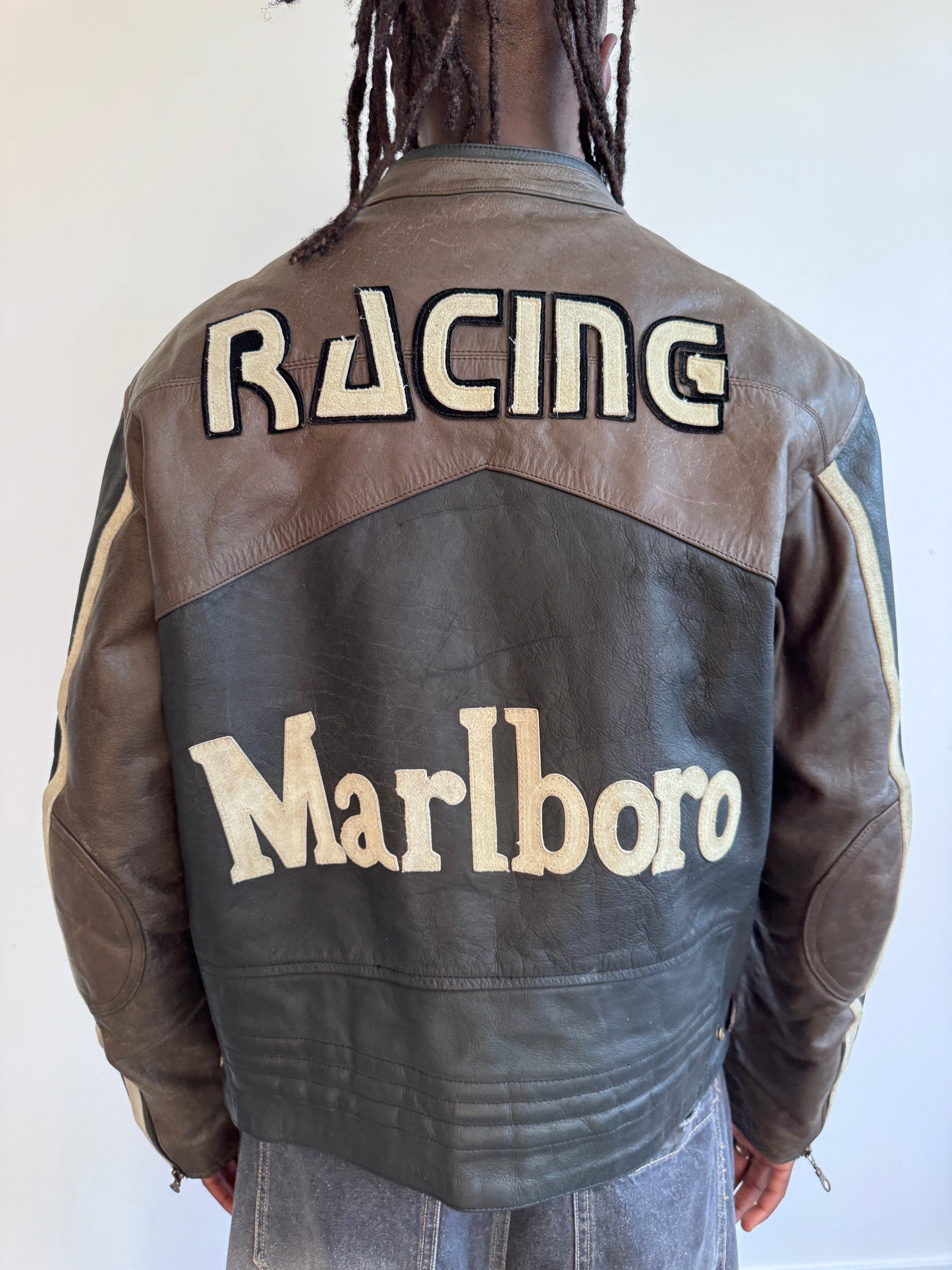 Top Gear Marlboro Patch Embellished Brown Colourblock Racing Jacket