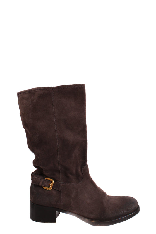 Prada Suede Buckle Moto Boots Brown 38 | O/S, Brown