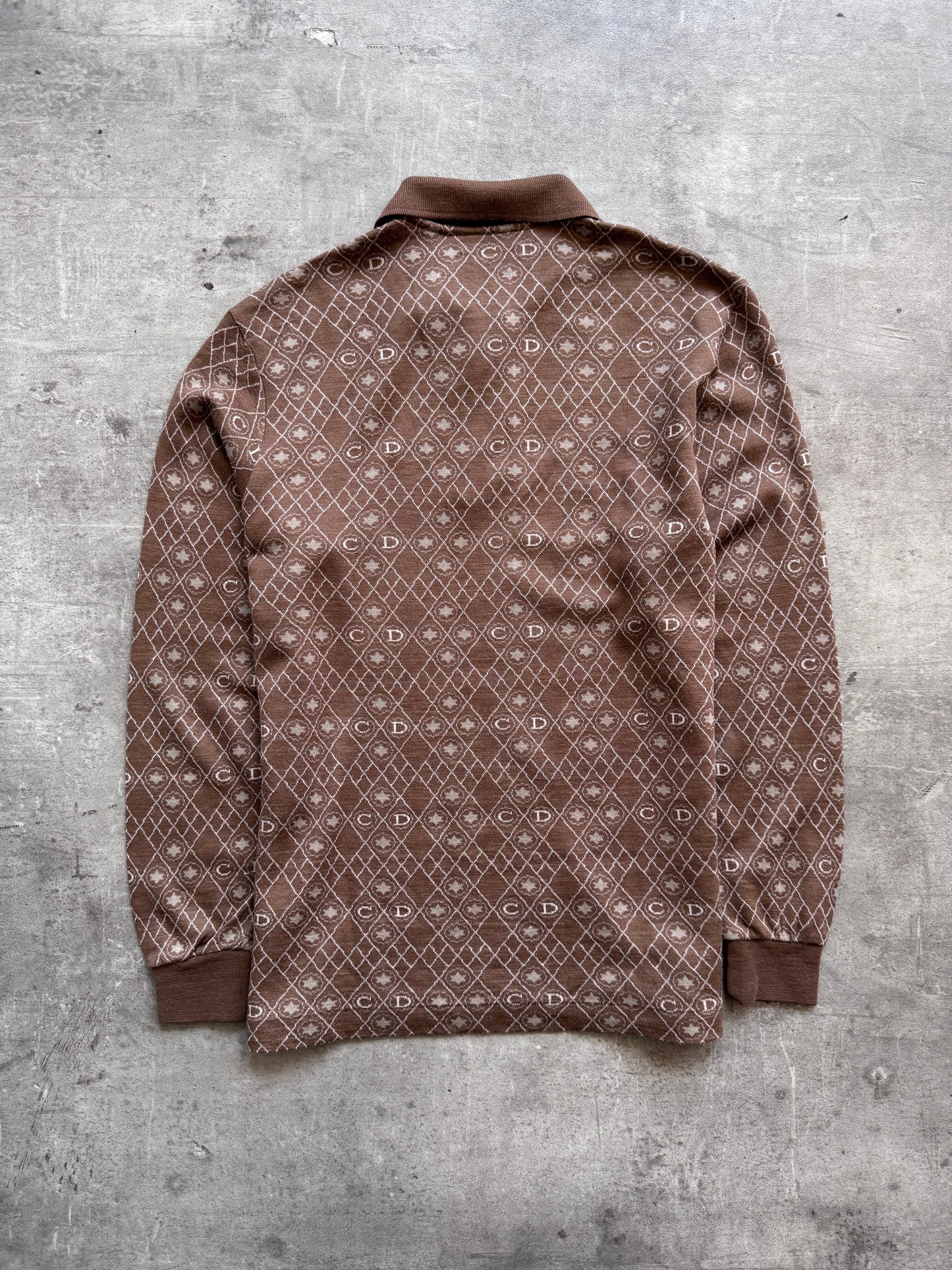 Christian Dior Monogram Jacquard Brown LS Knit Polo | Small, Brown