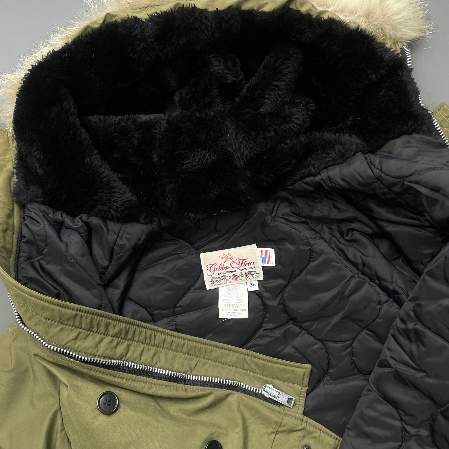 Spiewak & Sons 80s Khaki Fur Hood Padded N-2B Flight Bomber Jacket | Medium, Khaki