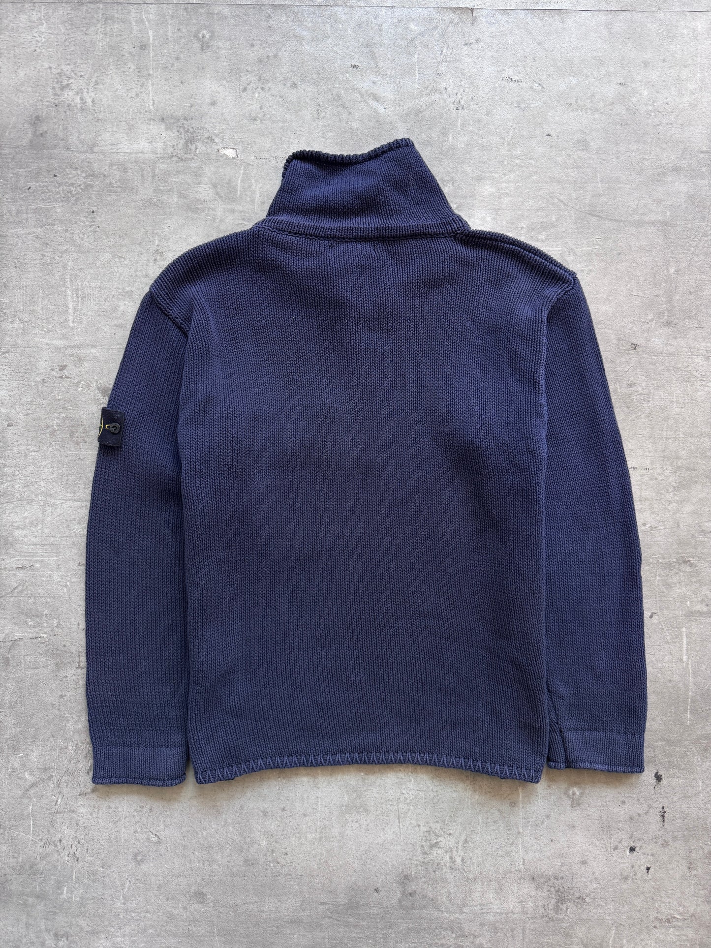 S/S 2000 Stone Island Washed Cotton Knit 1/4 Zip Sweater | Extra Large, Navy