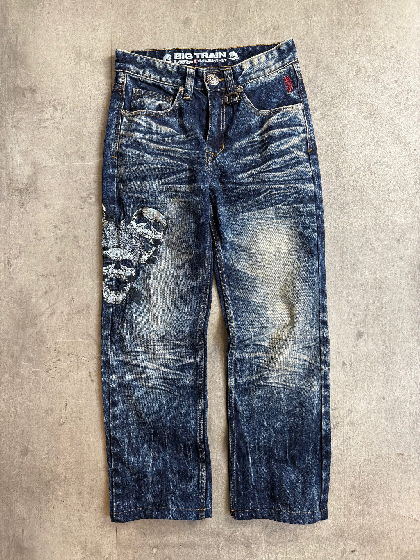 Big Train Mid Blue Skull B=Embroidered Denim Jeans