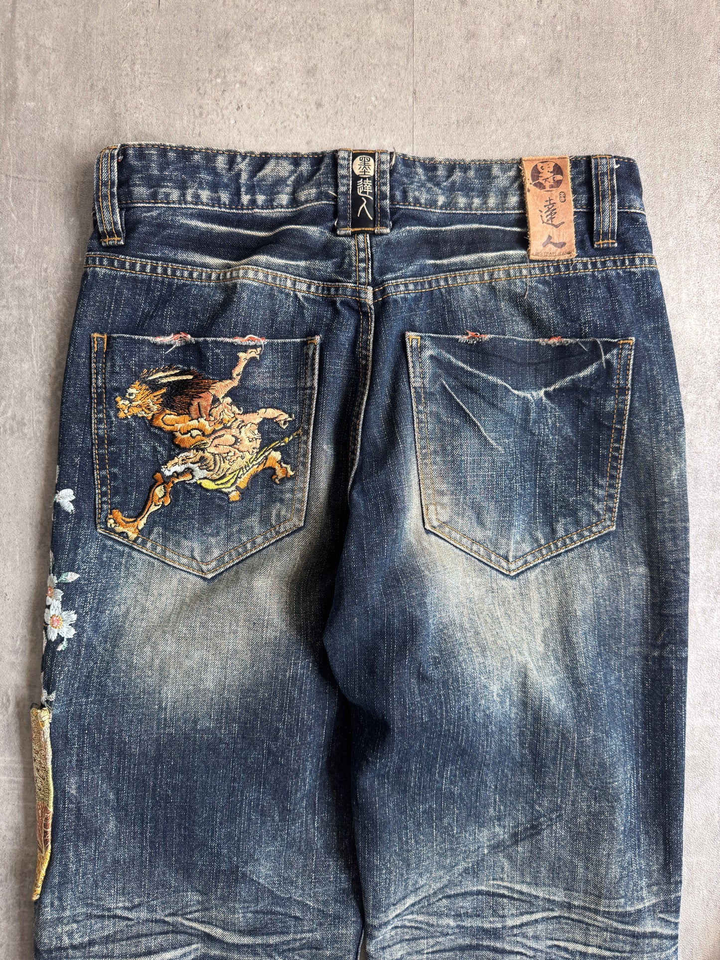 Big Train Warrior Embroidered Acid Wash Jeans