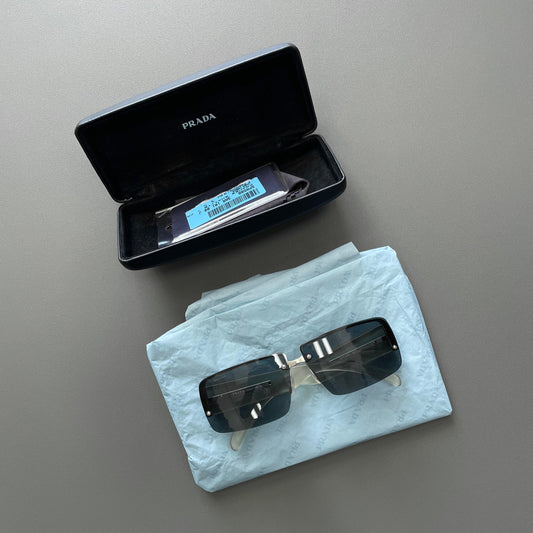Prada Blue & Clear 00s Women's Rimless Rectangle Sunglasses | O/S, Multicoloured