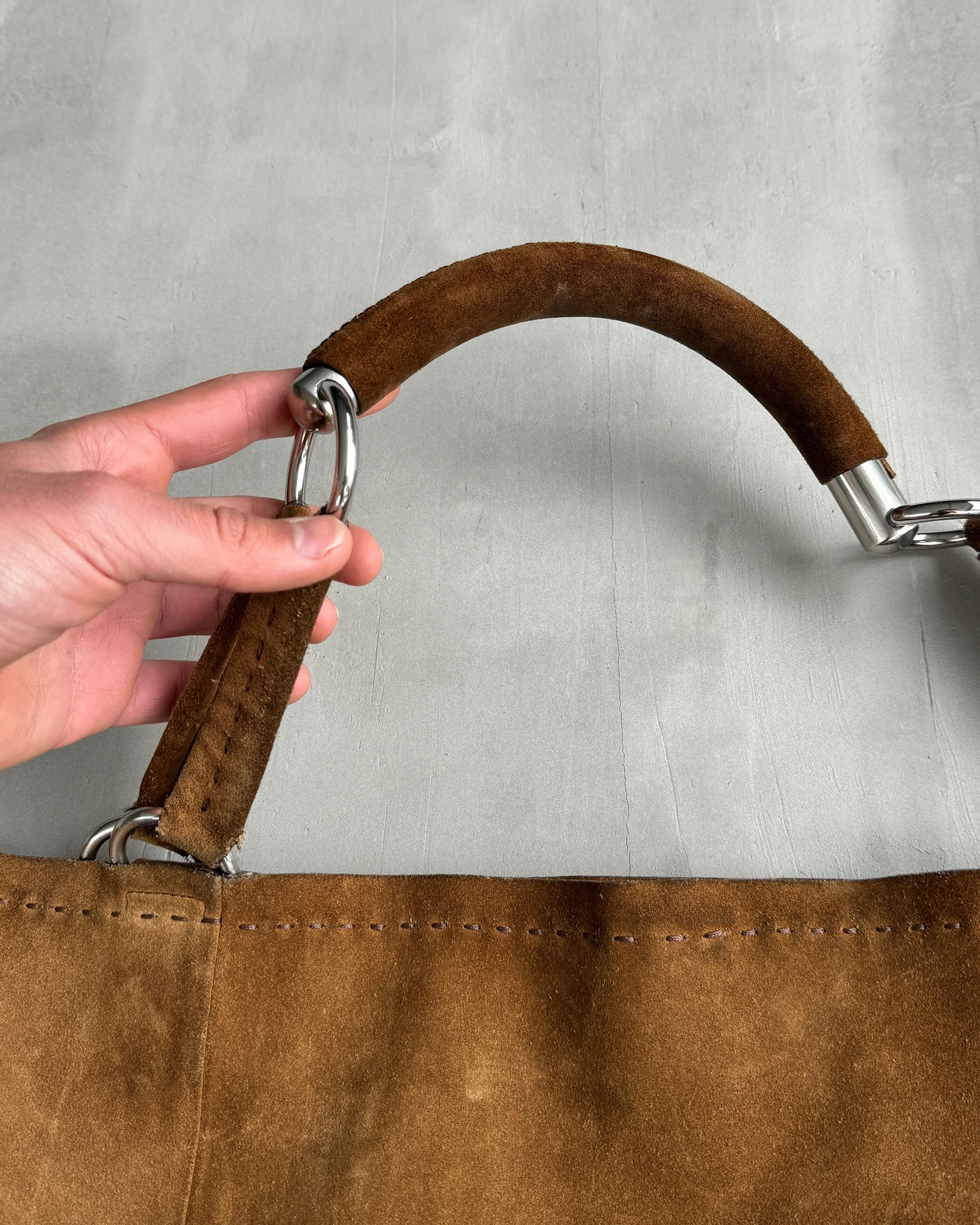 PRADA LEATHER SUEDE & CHROME SHOULDER BAG | O/S, Brown