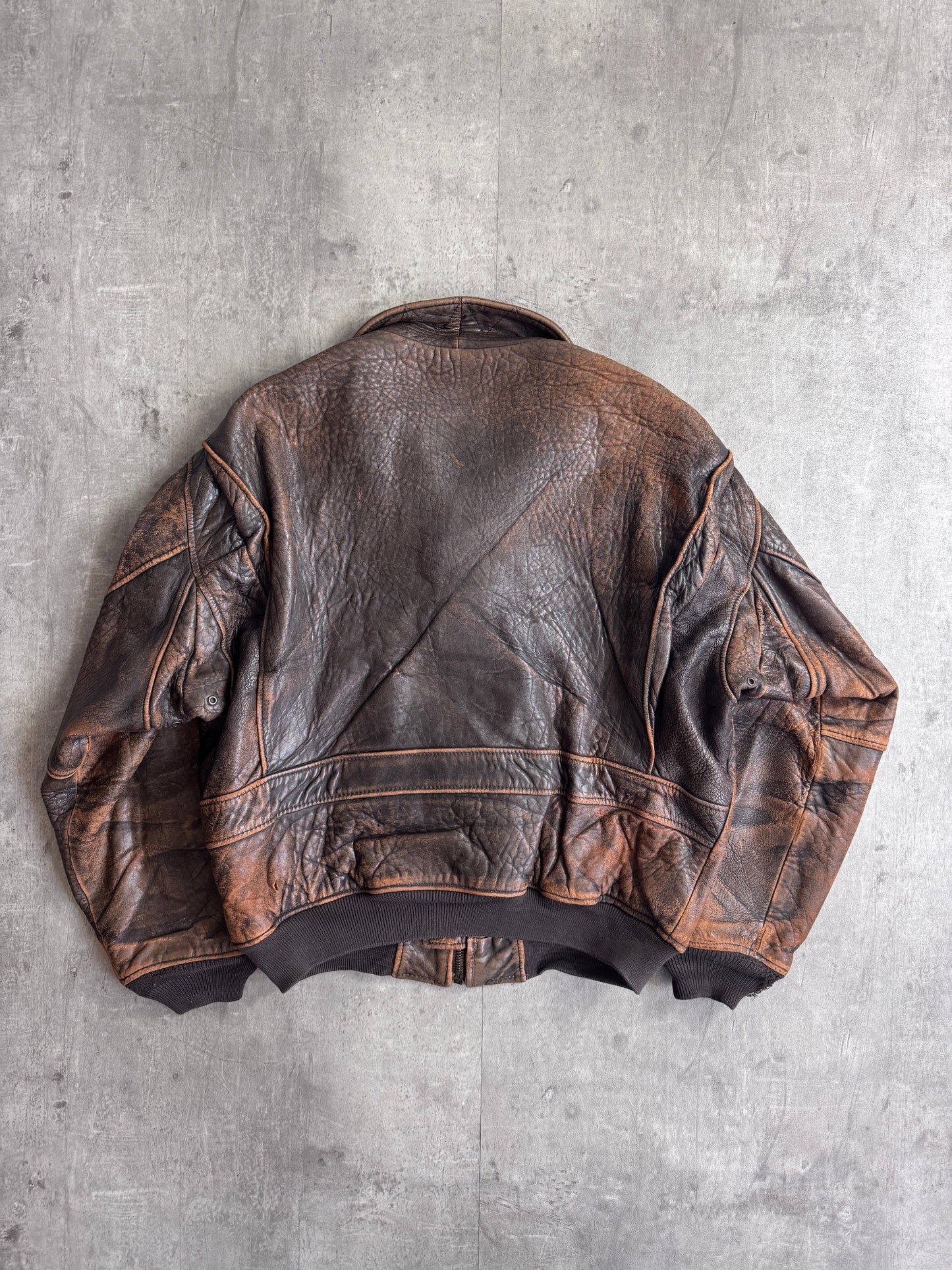 1980s Avirex USN G-1 Distressed Brown Leather Flight Jacket