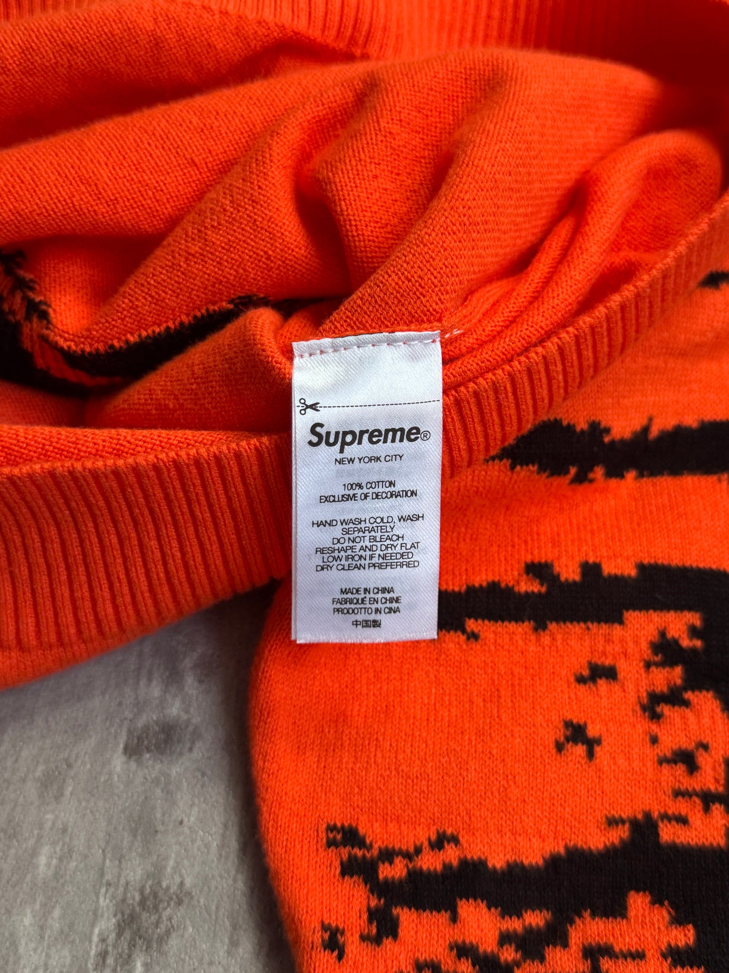 Supreme SS23 Big Cats Jaqcuard Knit Orange Swater