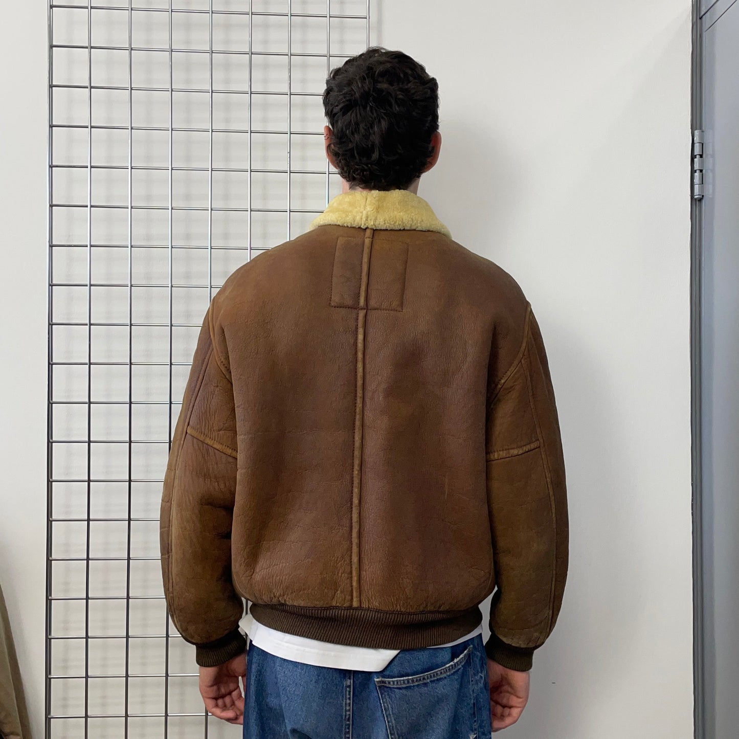Emporio Armani Brown 80s Shearling Leather Jacket | X-Large, Brown