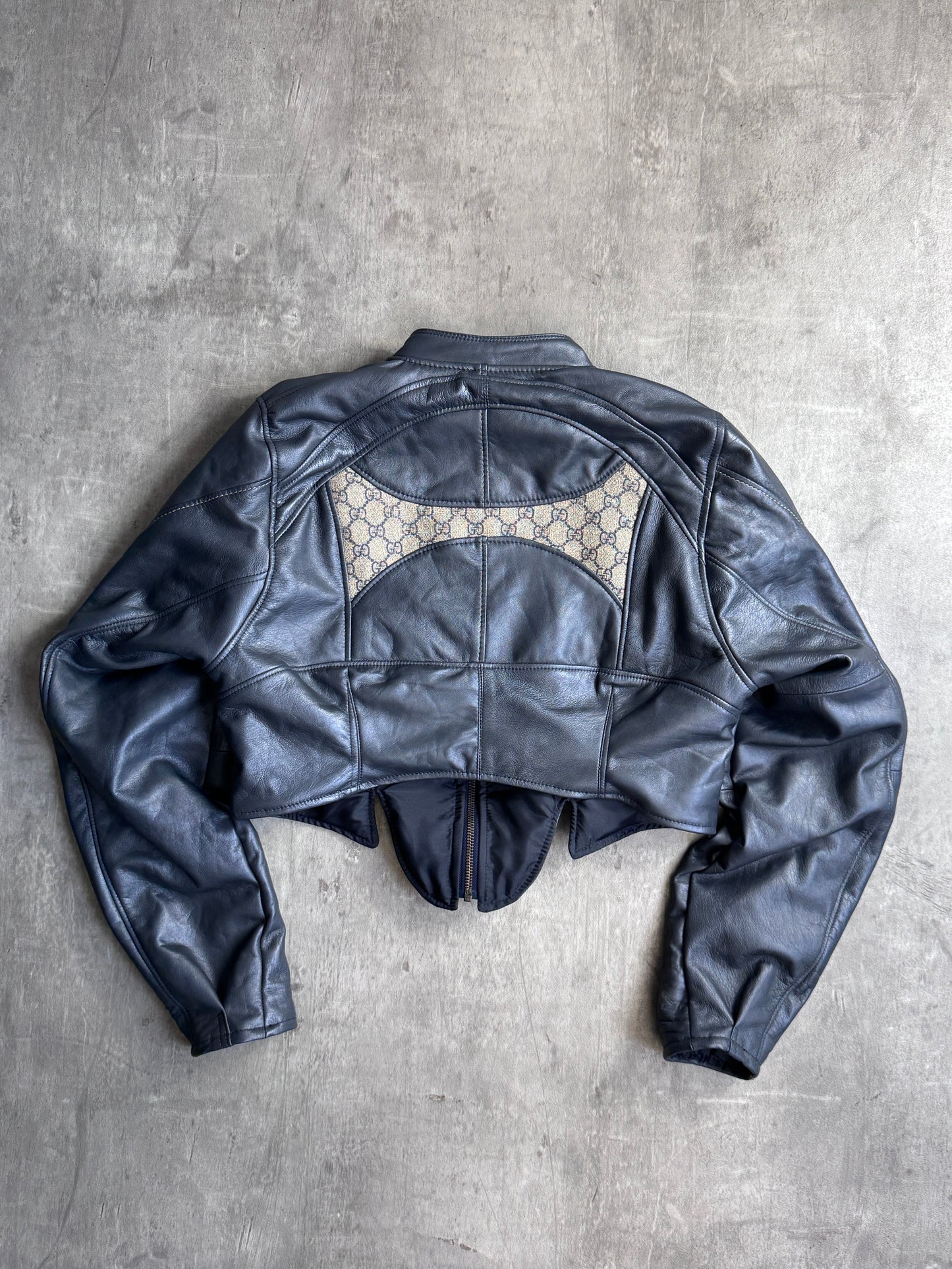 VT Rework: Gucci Monogram Cropped Blue Leather Racer Corset