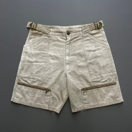 Armani Beige 80s Zip Cargo Shorts | Small, Beige