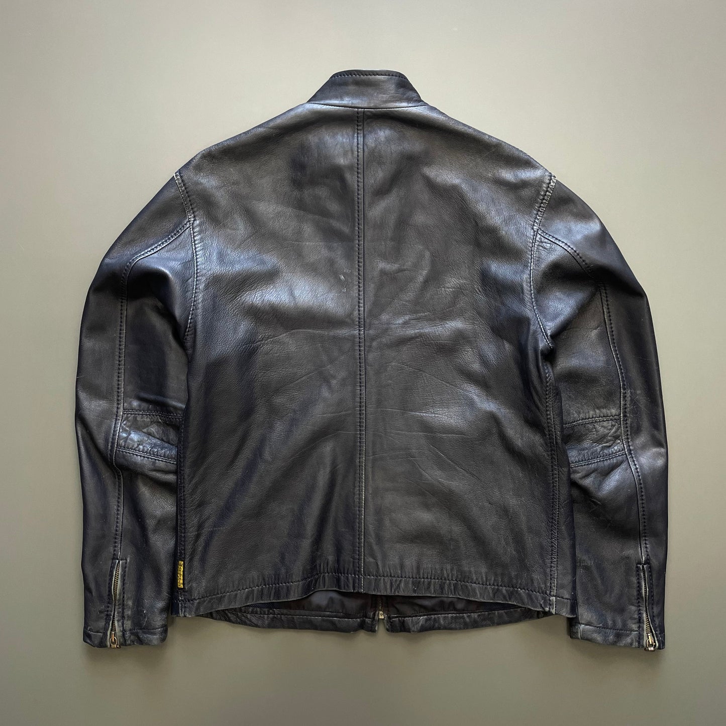 Armani Jeans Navy 90s Technical Leather Biker Jacket | Medium, Navy