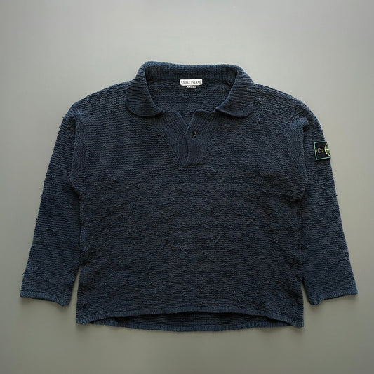 Stone Island Navy SS97 Collared Chenille Knit Jumper | Large, Navy
