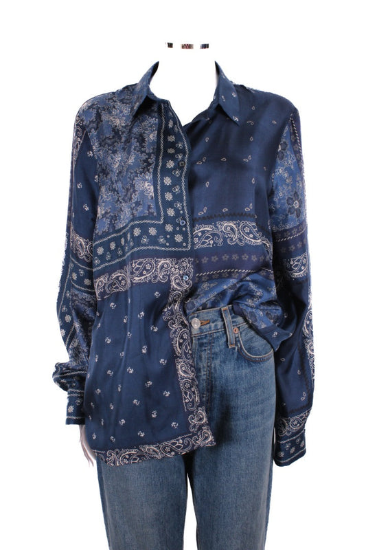 Weekend MaxMara L/S Paisley Print Shirt Navy/ White 16 | O/S, Navy