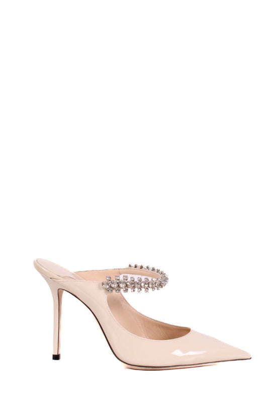 Jimmy Choo Bing 100 Patent Crystal Strap Heels White 37.5 | O/S, White