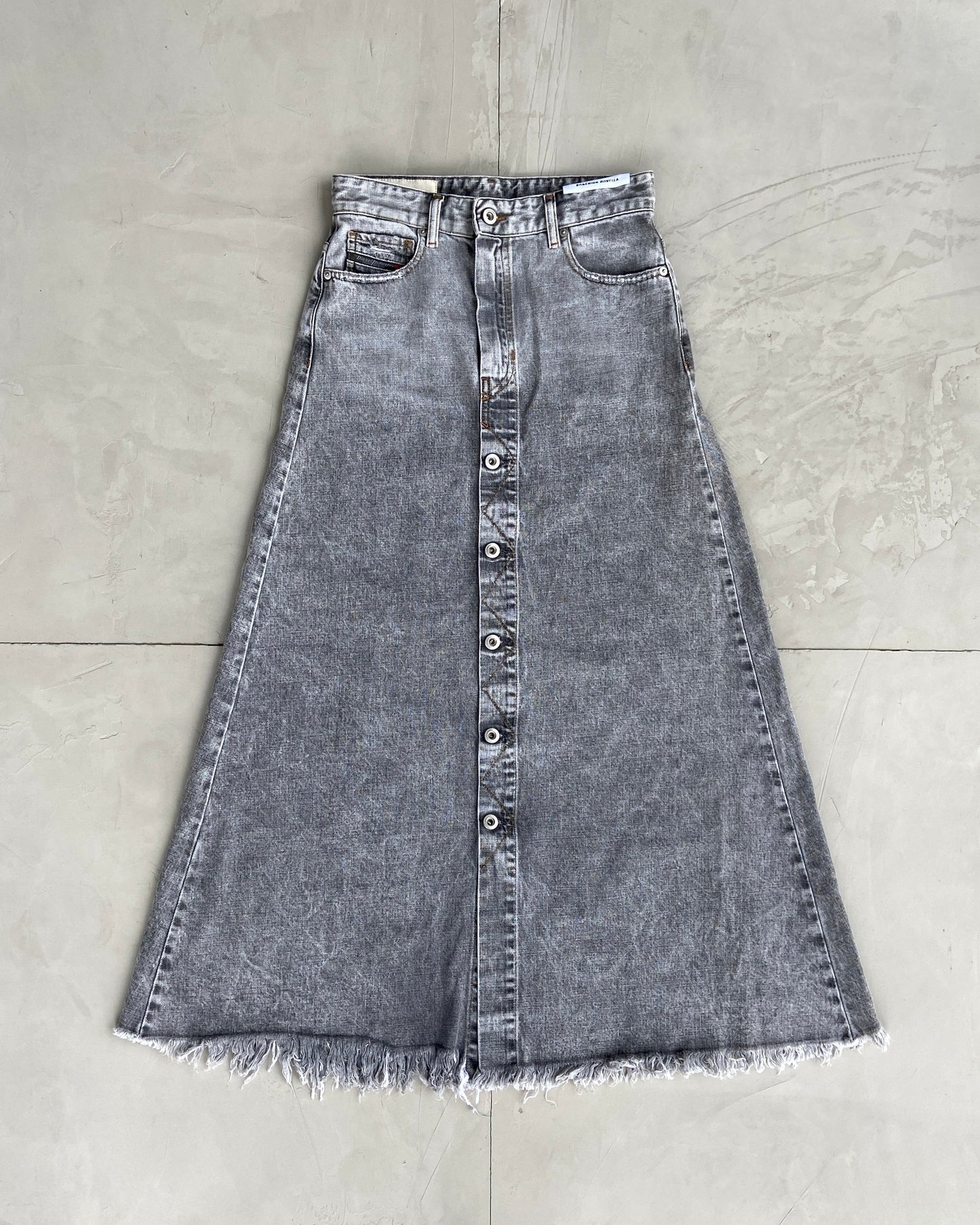 DIESEL DISTRESSED DENIM MAXI SKIRT - S | Small, Grey