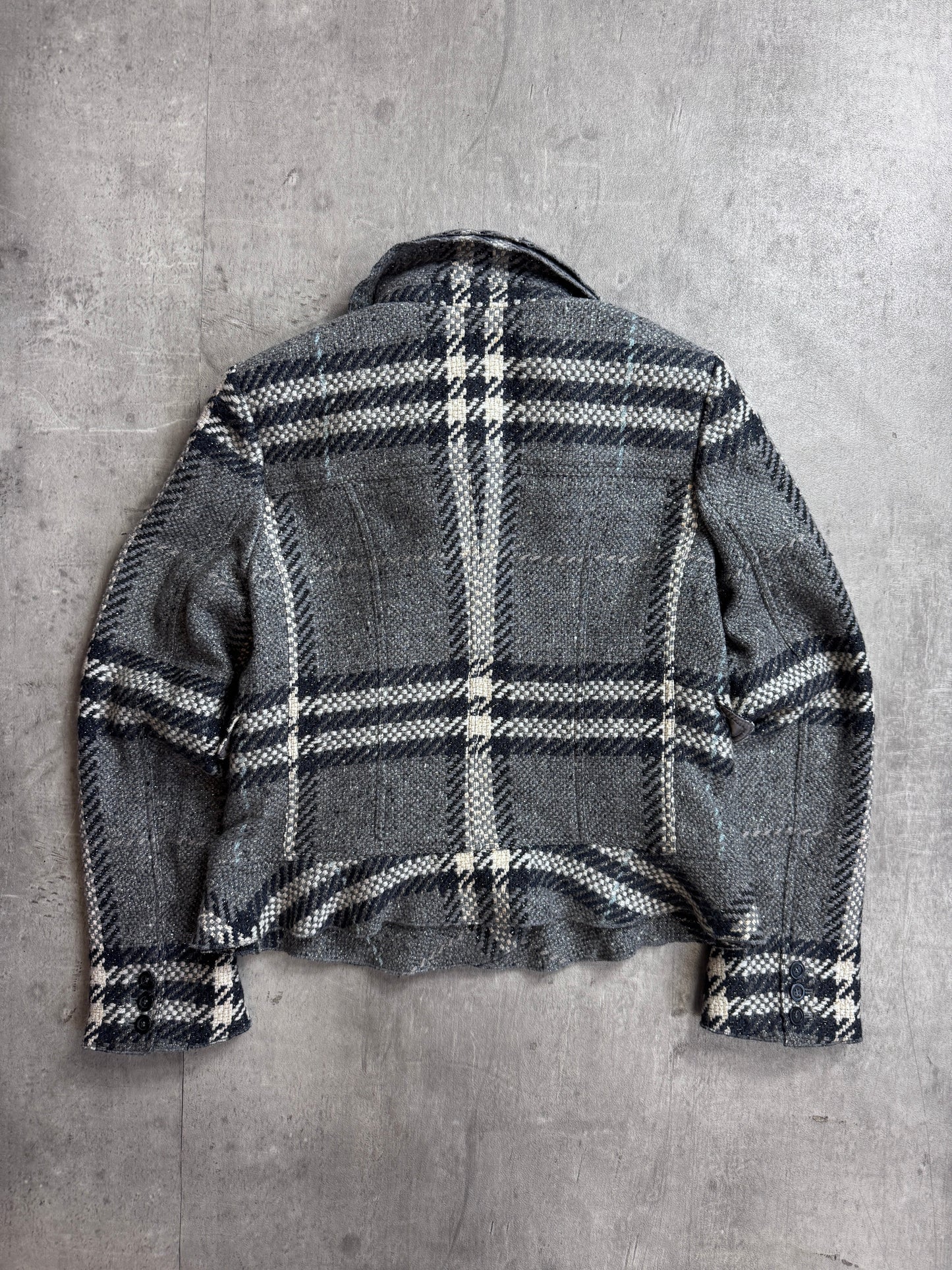 Burberry Double Layer Grey Nova Check Tweed Blazer