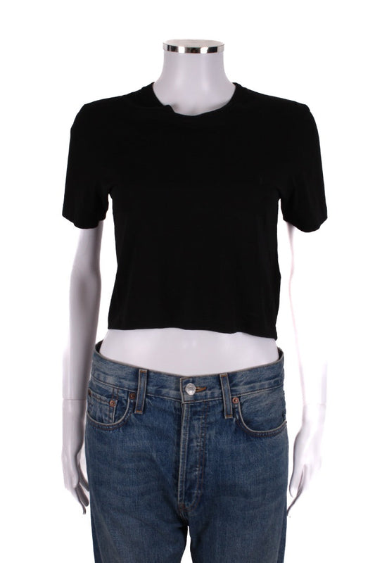Saint Laurent YSL Embroidered Logo Crop T-shirt Black S | Small, Black