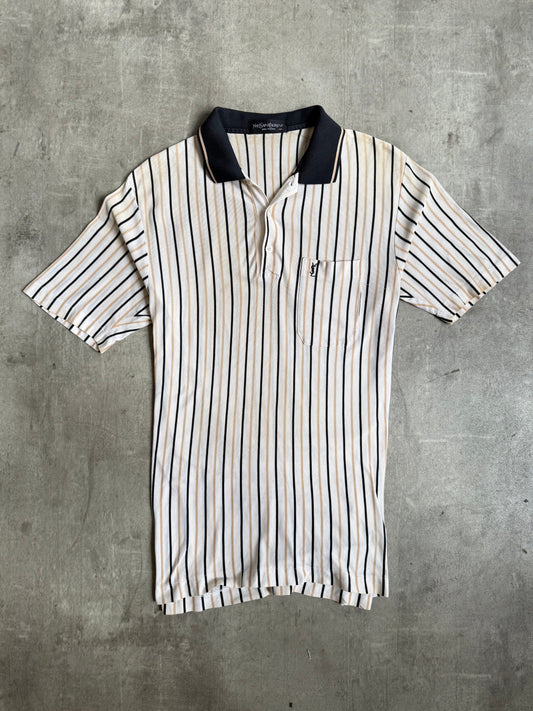 Yves Saint Laurent Cream Vertical Stripe SS Polo Shirt