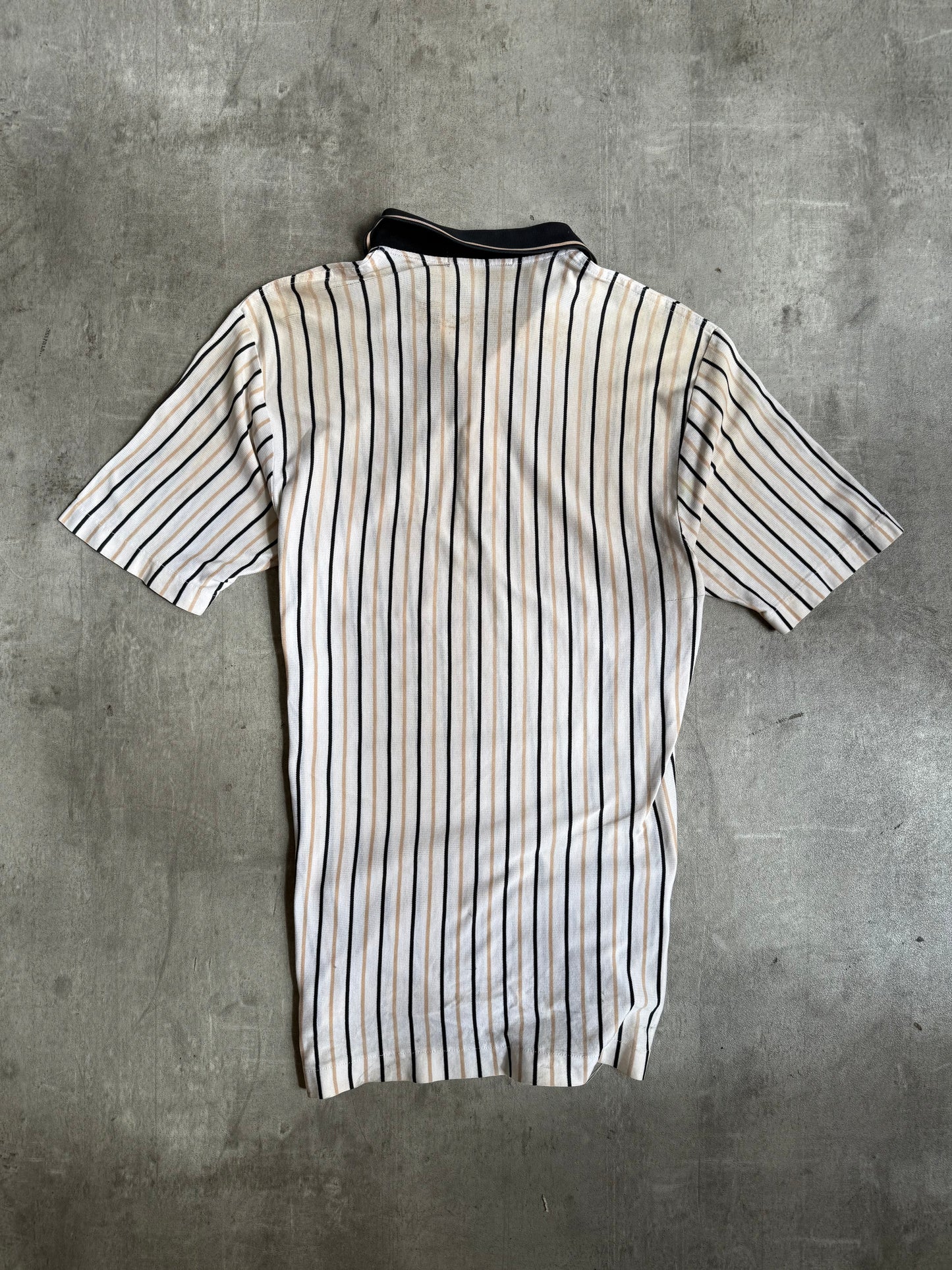 Yves Saint Laurent Cream Vertical Stripe SS Polo Shirt