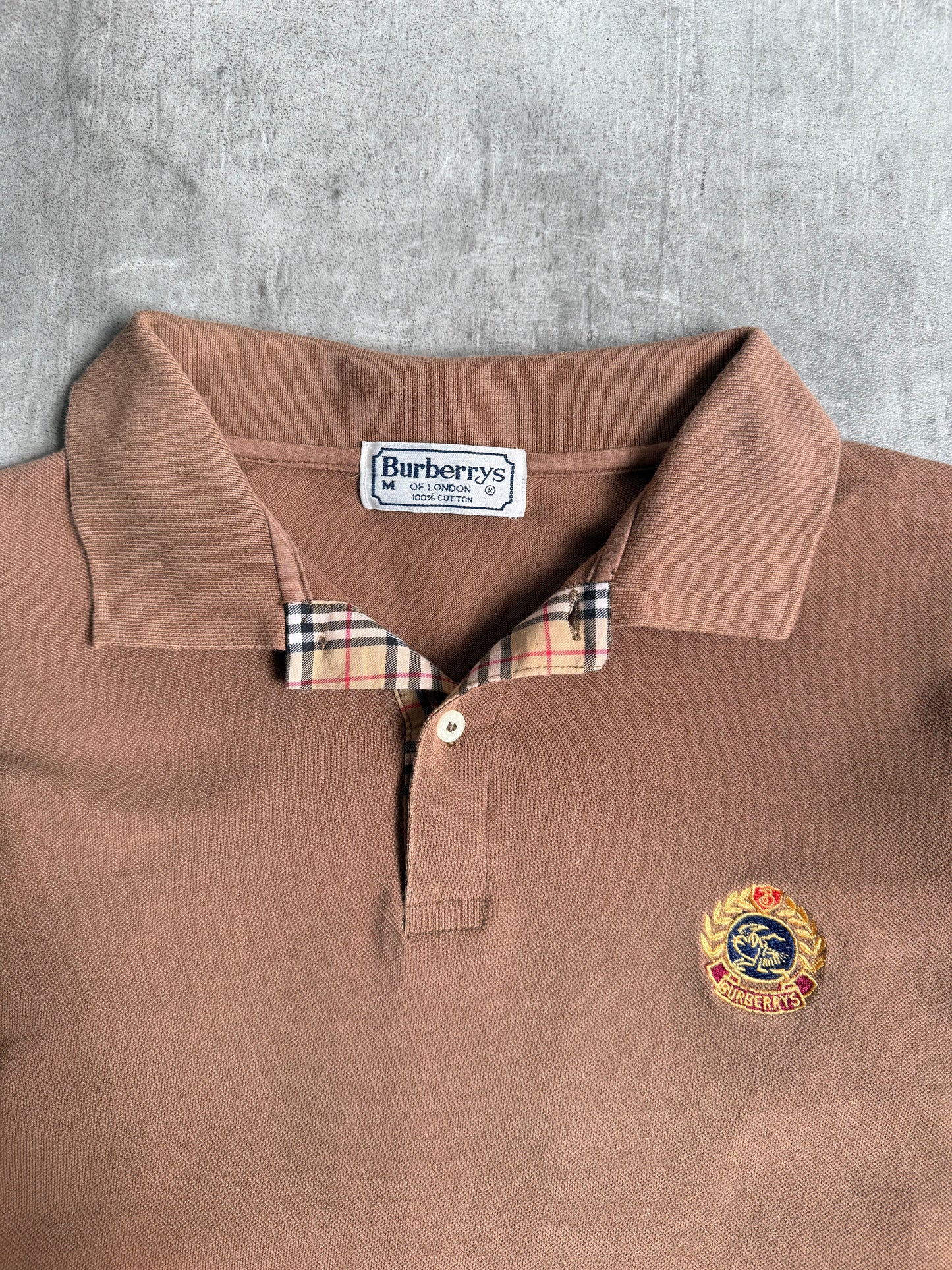 Burberry Washed Brown Crest Logo LS Polo Shirt