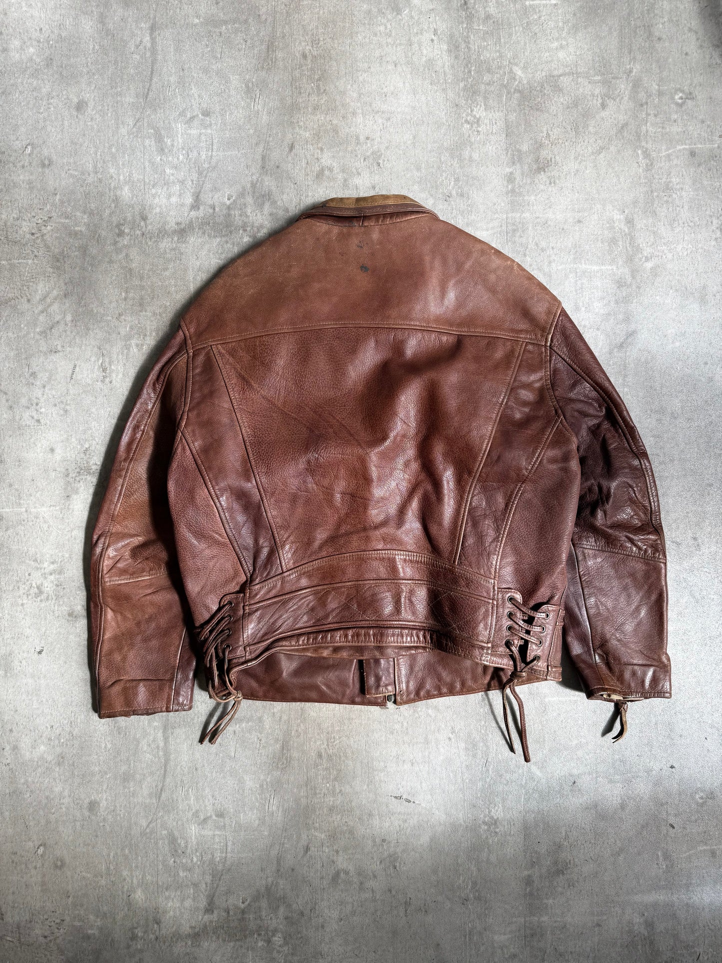 1980s Diesel Brown Panelled Leather Biker Jacket