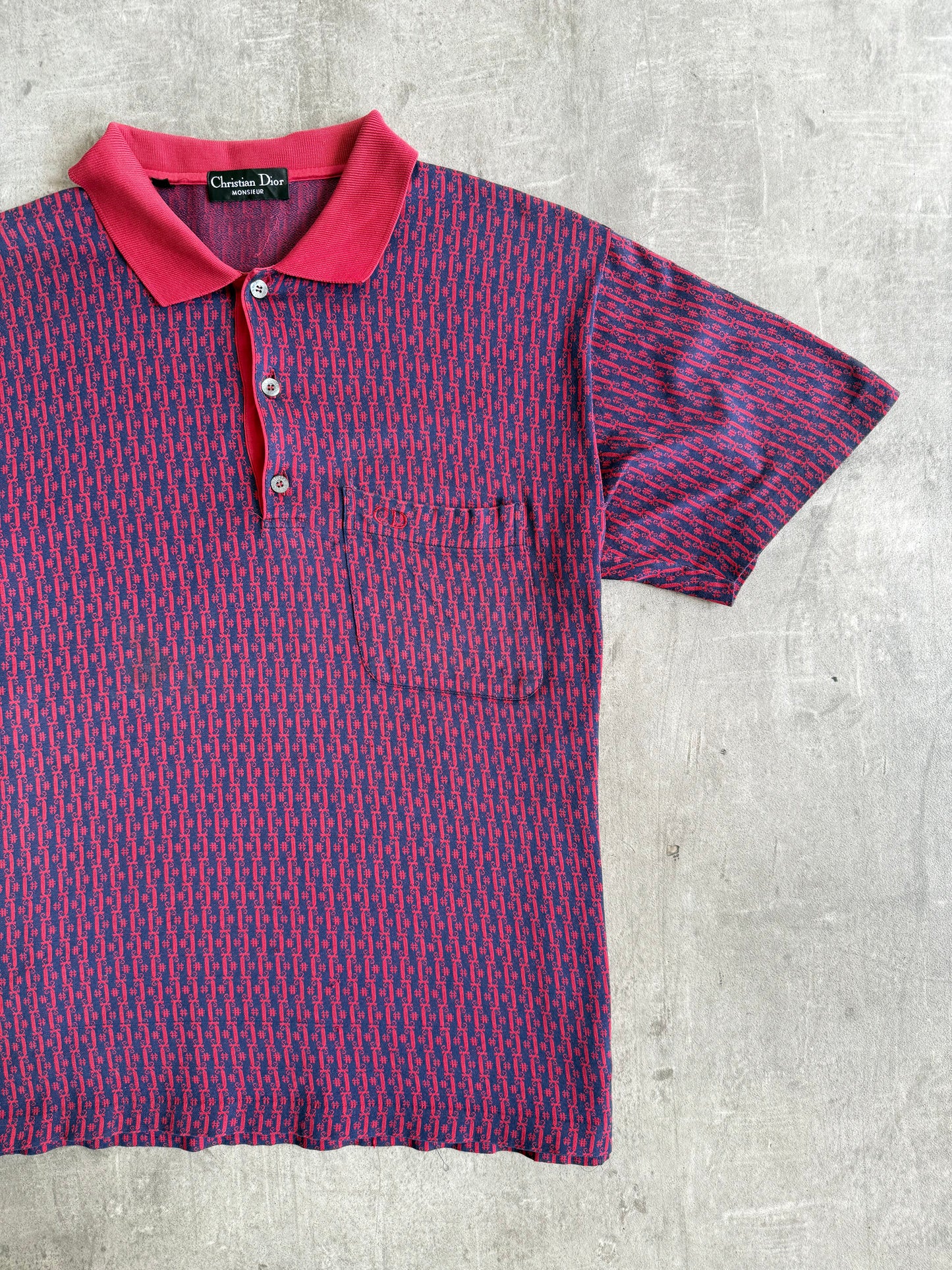 1990s Christian Dior Red Jacquard SS Polo Shirt