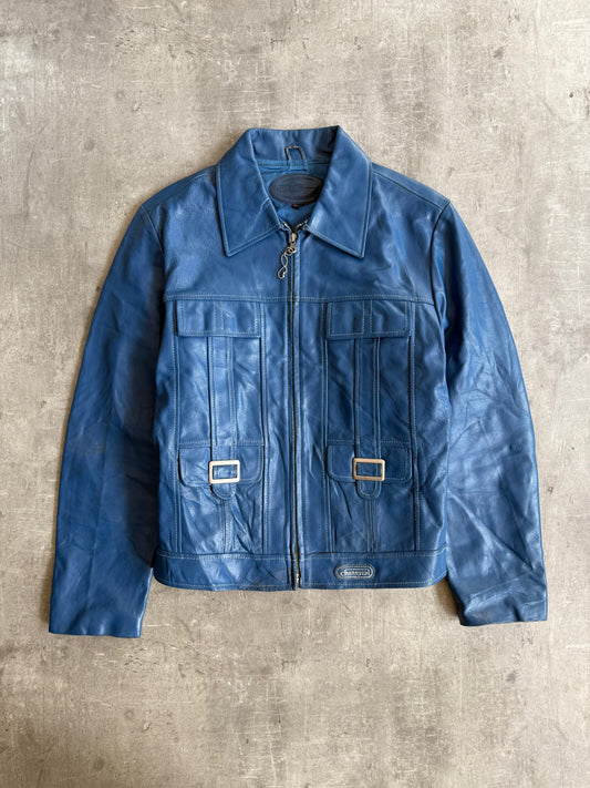 1990s Diesel Ocean Blue Buckle Leather Jacket