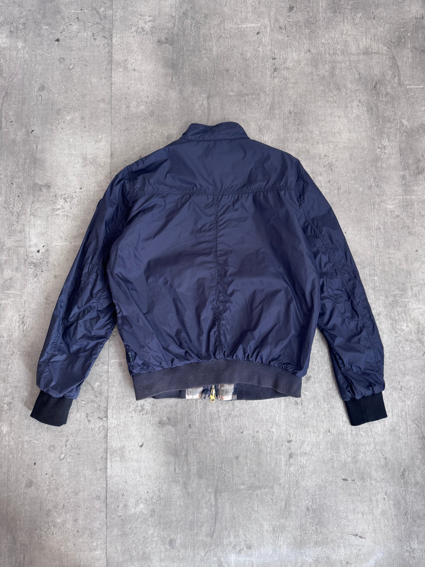 Armani Jeans Logo Patched Check Lined Navy Nylon Bomber