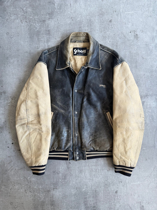 1980s Schott Two Tone Varsity Weathered Leather Jacket