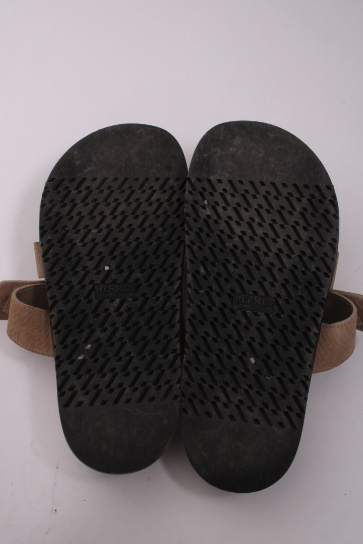 Hermes Chypre Suede Sandals Beige Sable 39 | O/S, Beige
