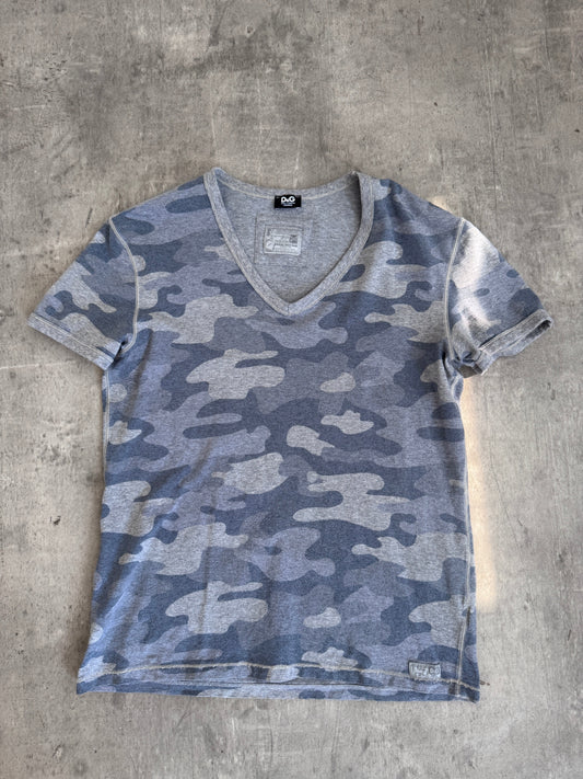Dolce & Gabbana Original Trademark Grey Camoflauge V Neck Tee