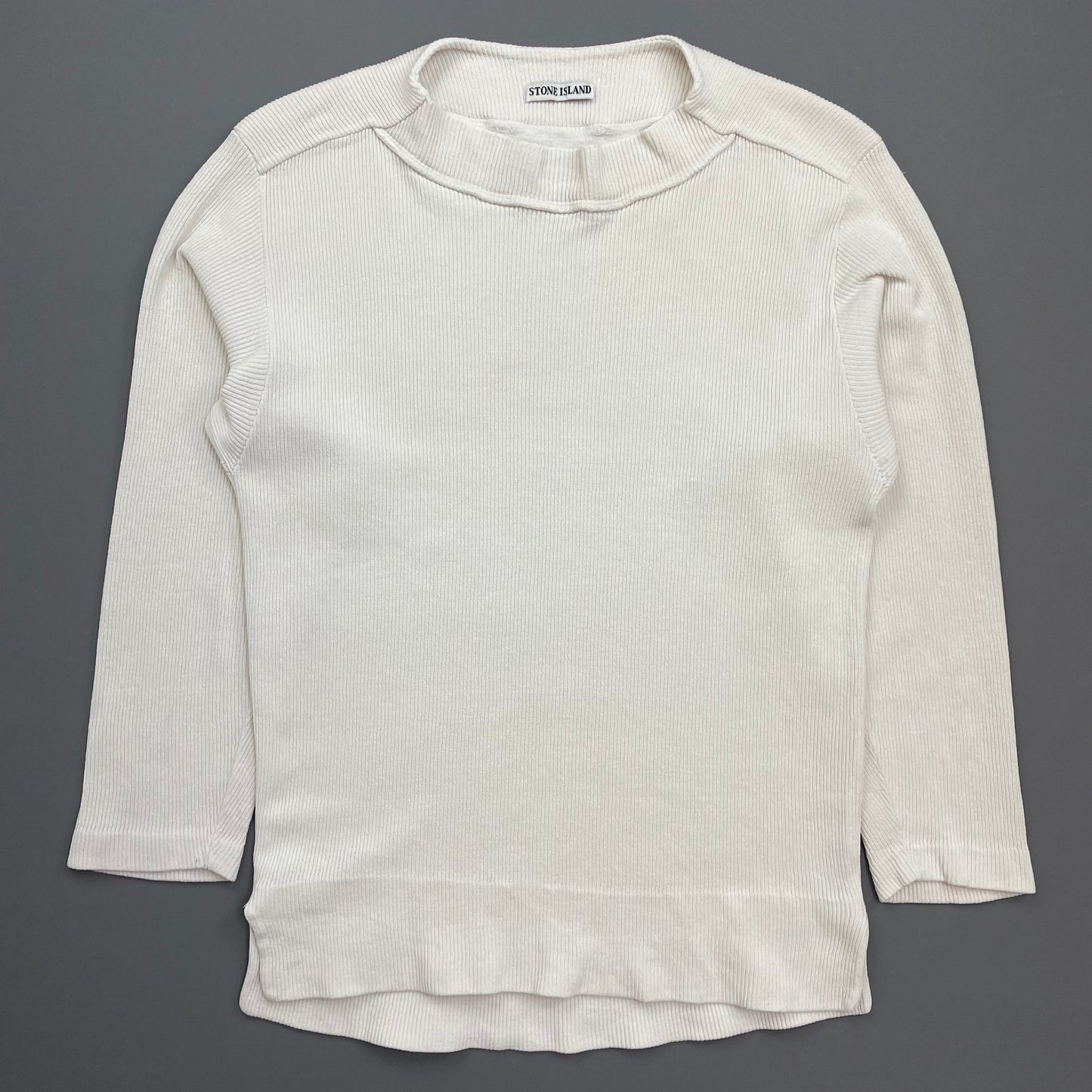 Stone Island White 80s Marina Cotton Fine-Rib Boat Neck Jumper | Medium, White