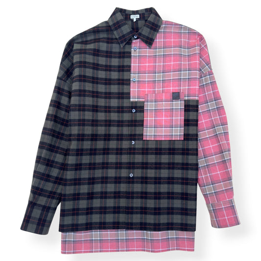 LOEWE PATCHWORK CHECK-PANEL COTTON SHIRT PINK / GREEN 38 / S | Small, Green