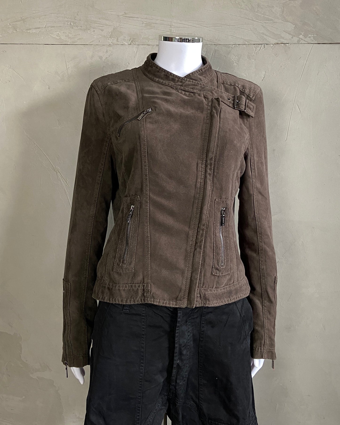 FAUX SUEDE WRAP BUCKLE JACKET - M/L