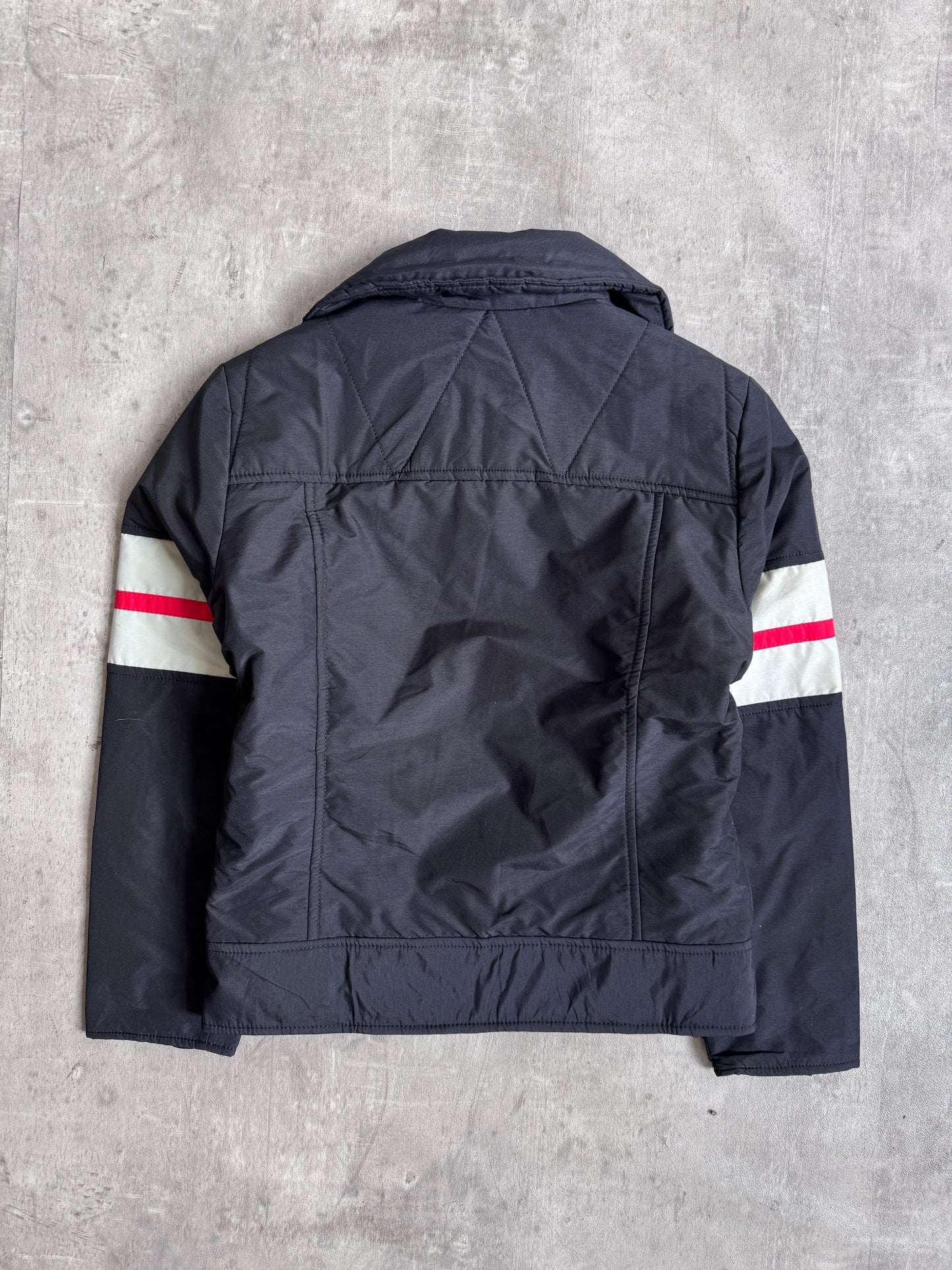 1970's Moncler Contrast Stripe Detail Cropped Quilt Jacket