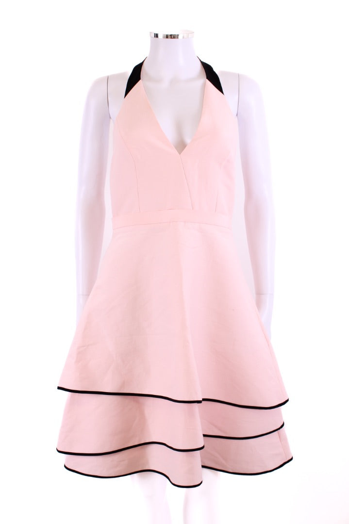 halston heritage mini dresses Halston Heritage S/S Halter Neck Mini Dress Pink/ Black 10