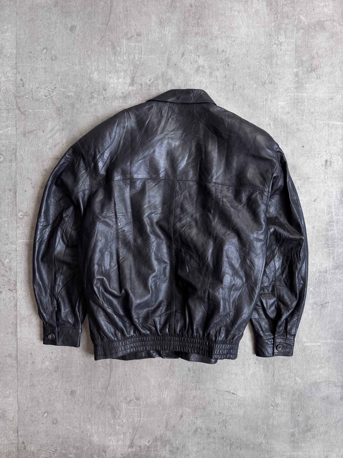 Burberry Nova Check Wool Lined Black Leather Bomber Jacket