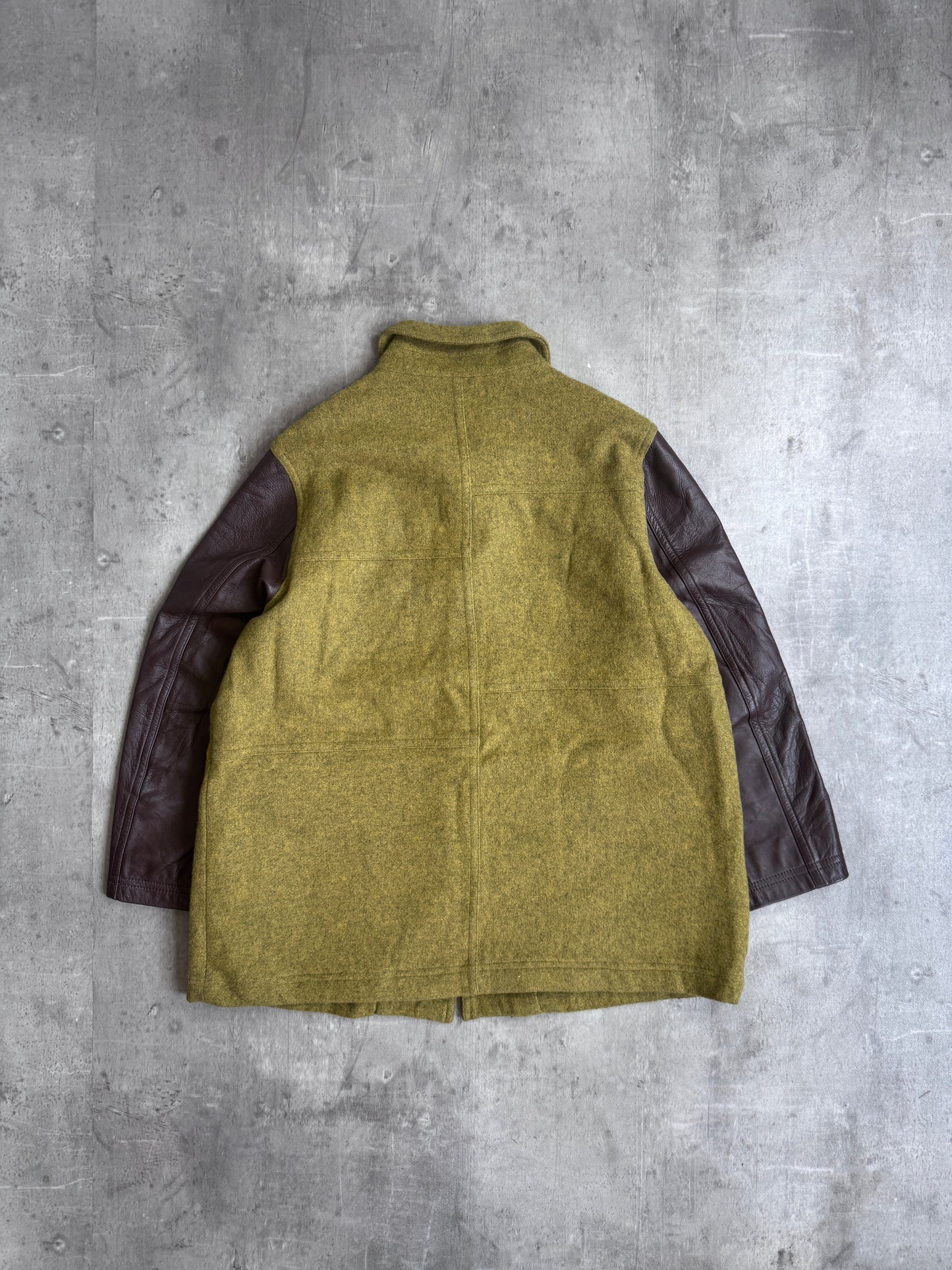 HAI Sporting Gear Issey Miyake Wool and Leather Two Toned Coat