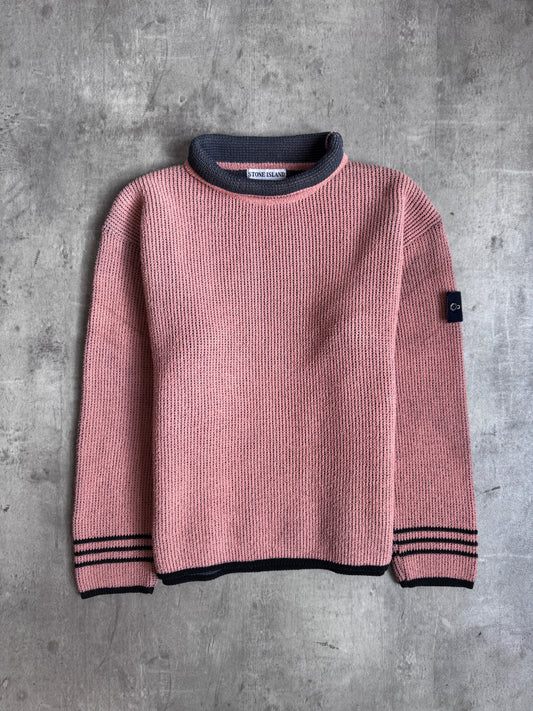 A/W 1998 Stone Island Garment Dyed Roll Neck Two Tone Chunky Sweater