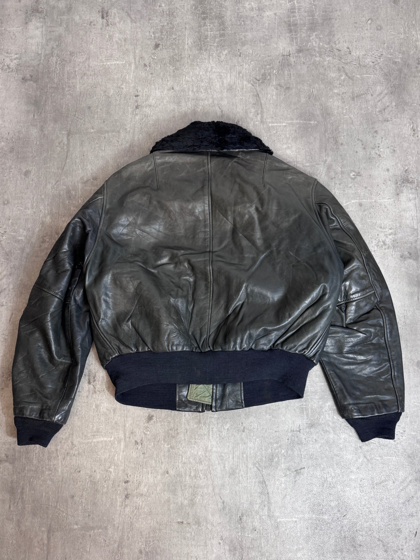Avirex B-15 Weathered Dark Grey Modular Leather Jacket