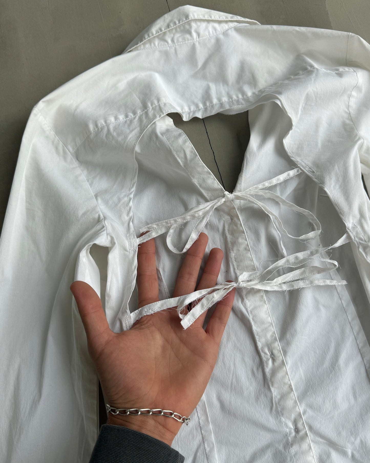 BACKLESS TIE UP WHITE SHIRT - S | Small, White